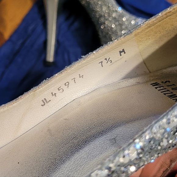 Stuart Weitzman Silver Glitter Peep-toe Pump - 7.5 - Picture 8 of 16